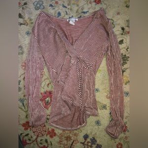 Long sleeve maroon striped top